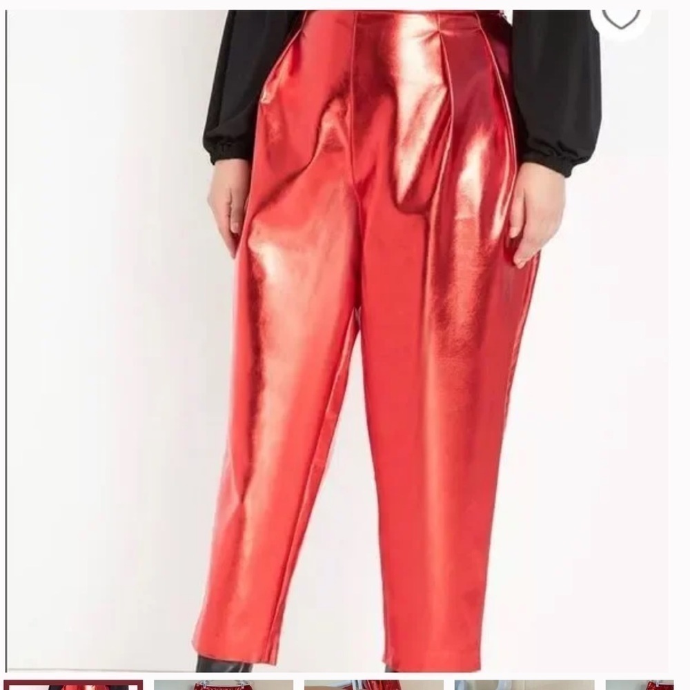 Eloquii Pants Metallic Faux Leather Pleated Tapered Straight Leg Pants 20